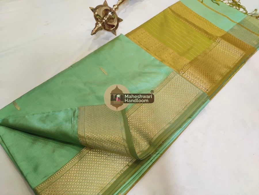 Maheshwari Sea Green Pure Mulbury Silk Saree 04