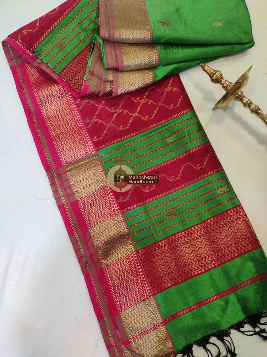 Maheshwari Mehendi Green Pure Mulbury Silk Saree 013