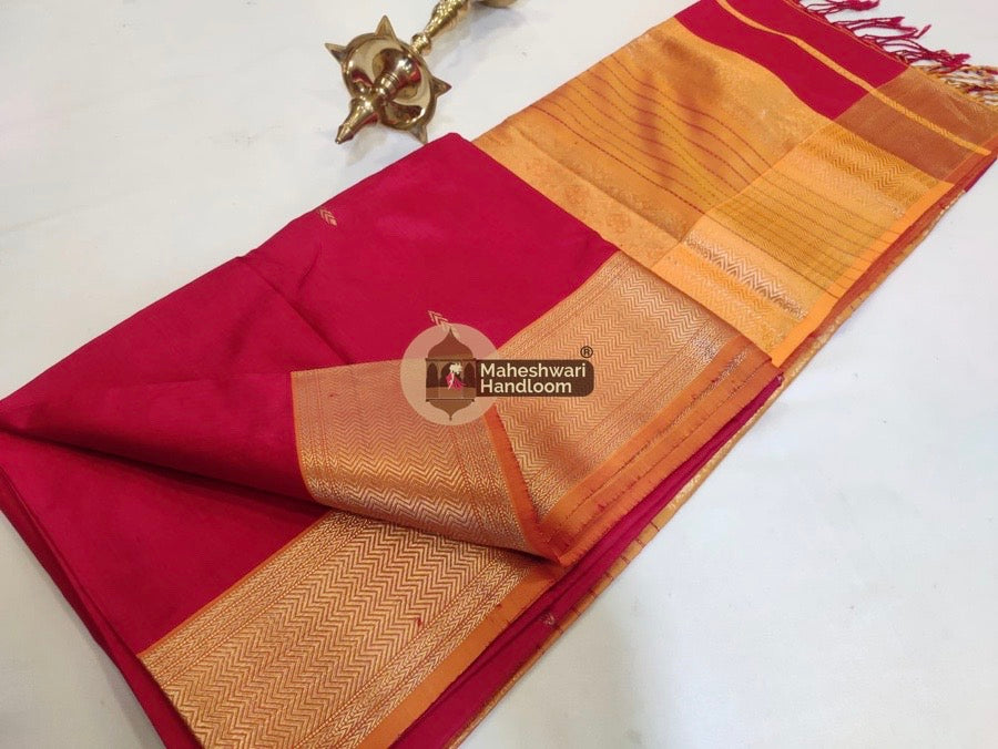 Maheshwari Red Pure Mulbury Silk Saree 010
