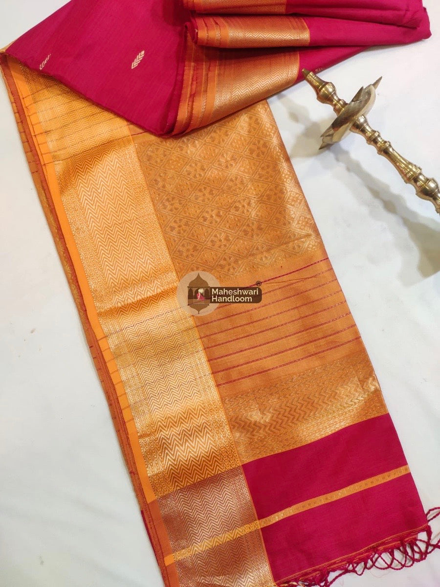 Maheshwari Red Pure Mulbury Silk Saree 010