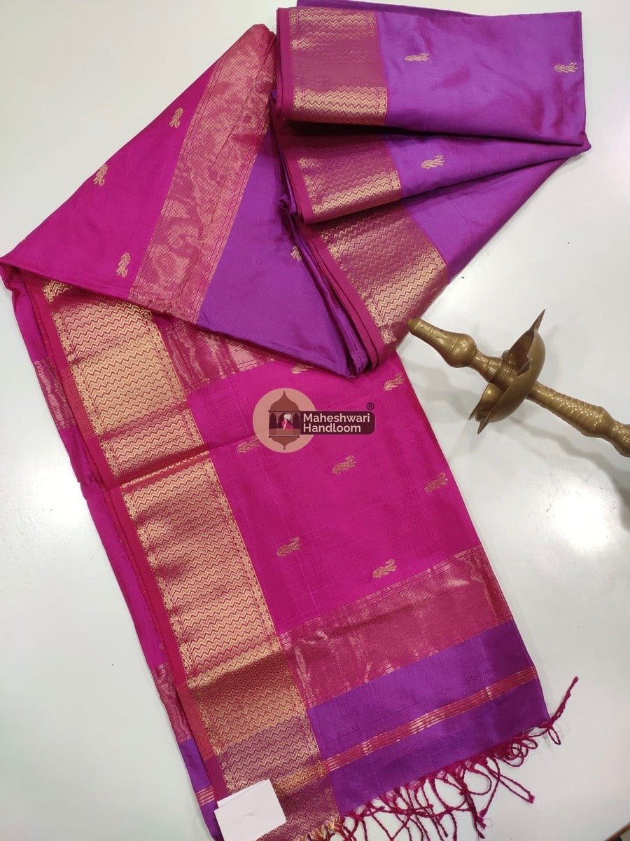 Maheshwari Deep Purple Pure Mulbury Silk Saree 012
