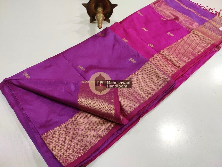 Maheshwari Deep Purple Pure Mulbury Silk Saree 012