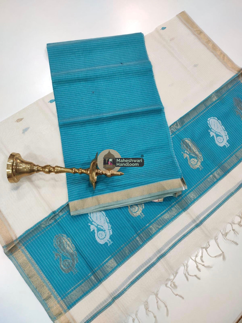 Sky blue Maheshwari Butta Top Dupatta Suits 