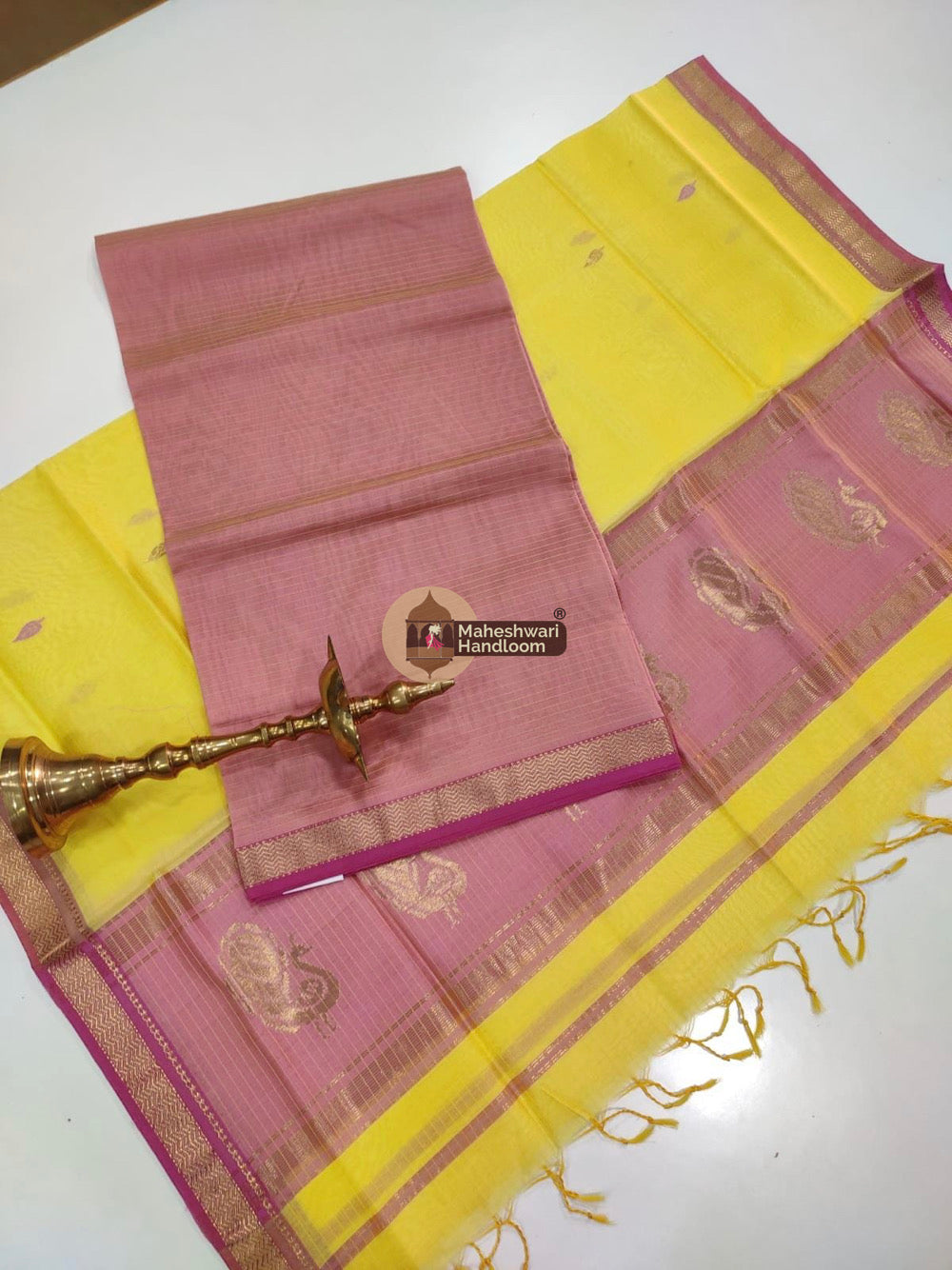 Peach Maheshwari Butta Top Dupatta Suits