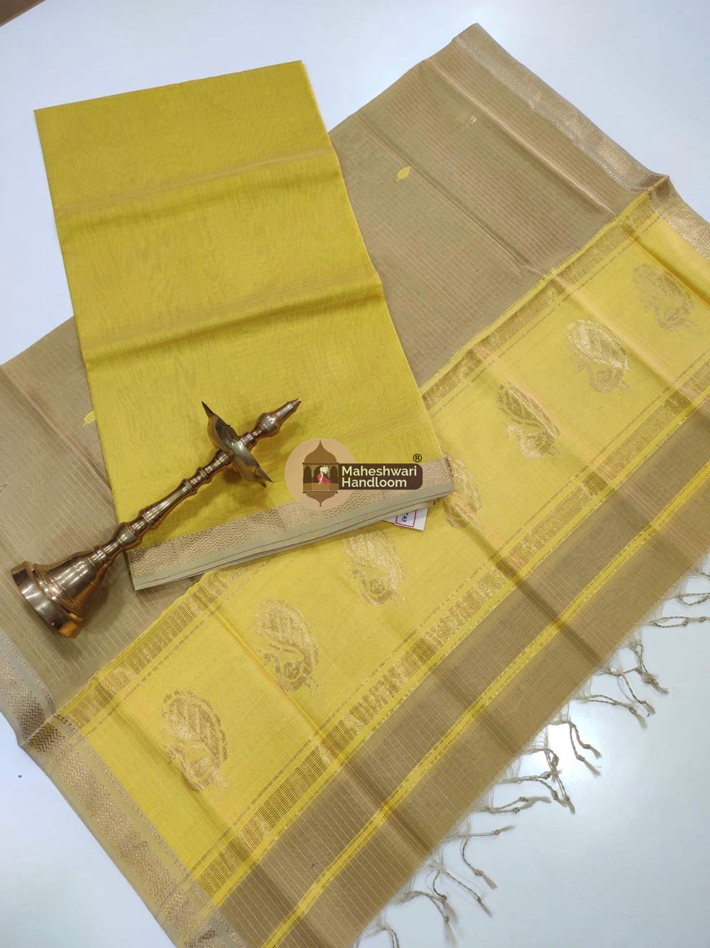 Yellow Maheshwari Butta Top Dupatta Suits