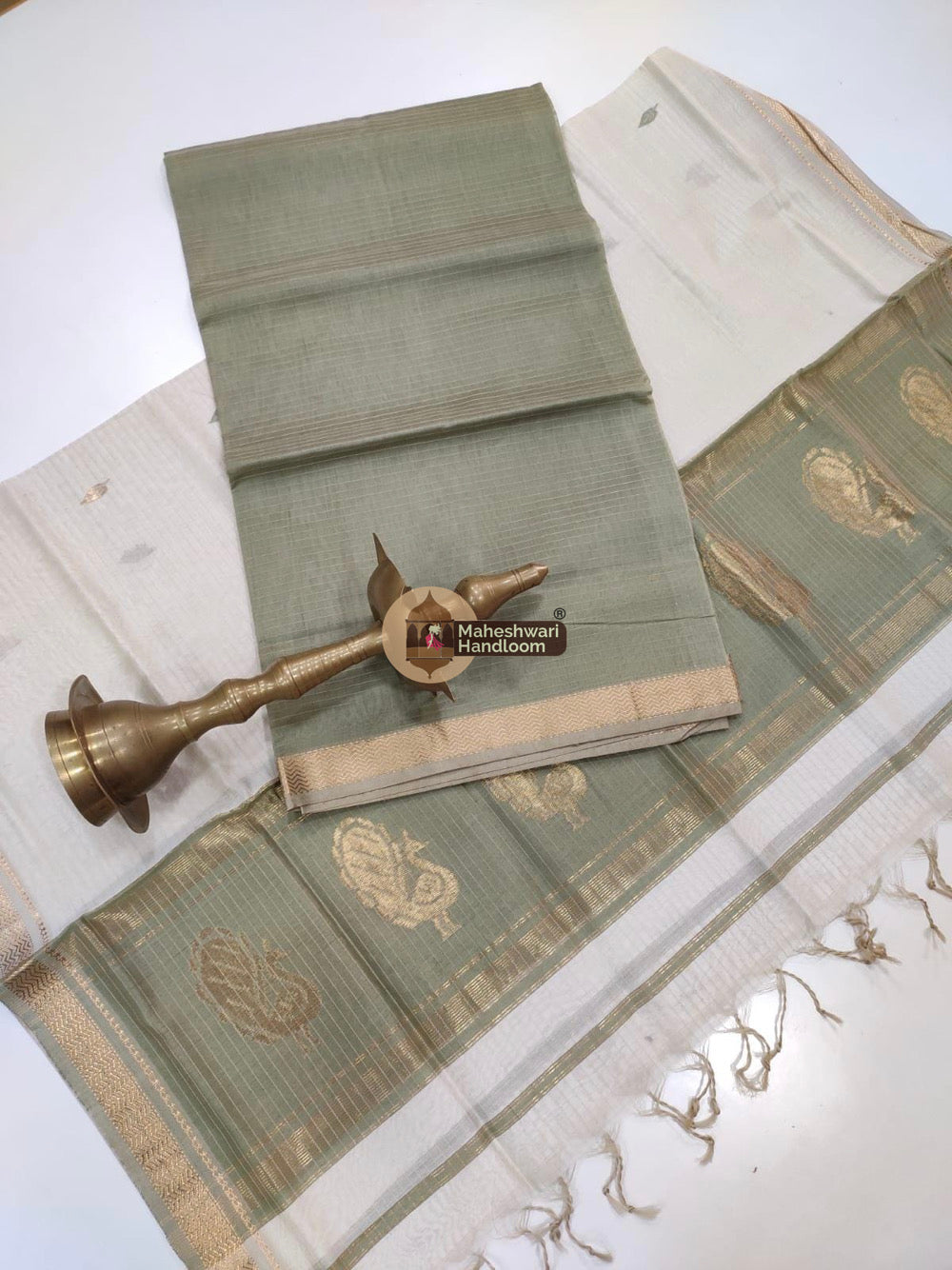 Light Grey Maheshwari Butta Top Dupatta Suits