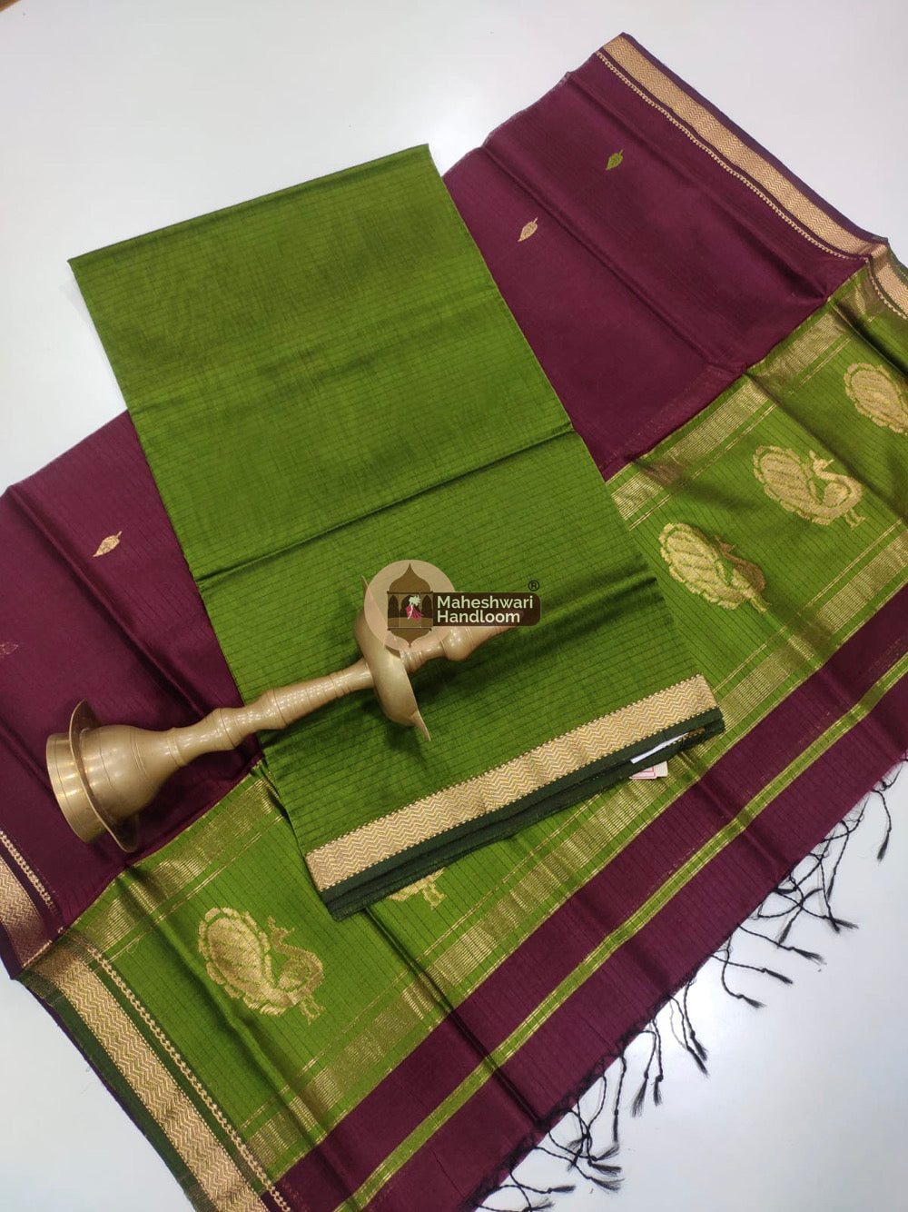 Green Maroon Maheshwari Butta Top Dupatta Suits