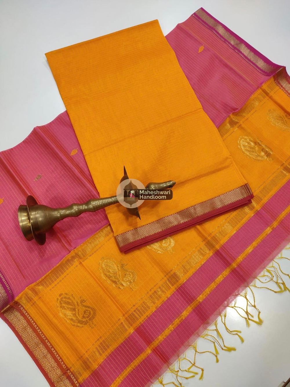 Orange Pink Maheshwari Butta Top Dupatta Suits
