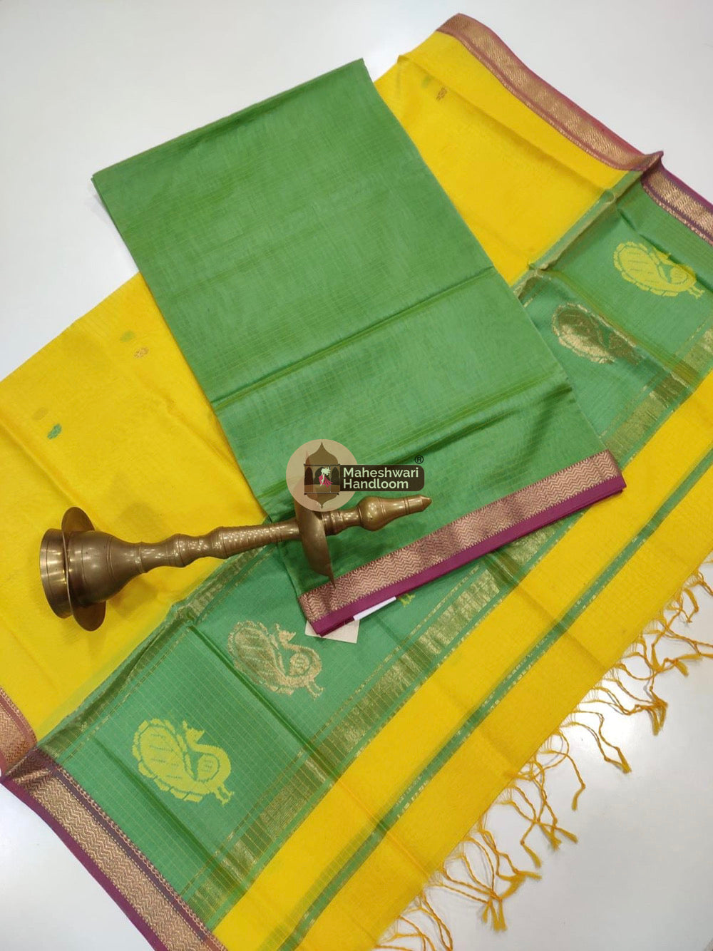 Parrot Green Maheshwari Butta Top Dupatta Suits