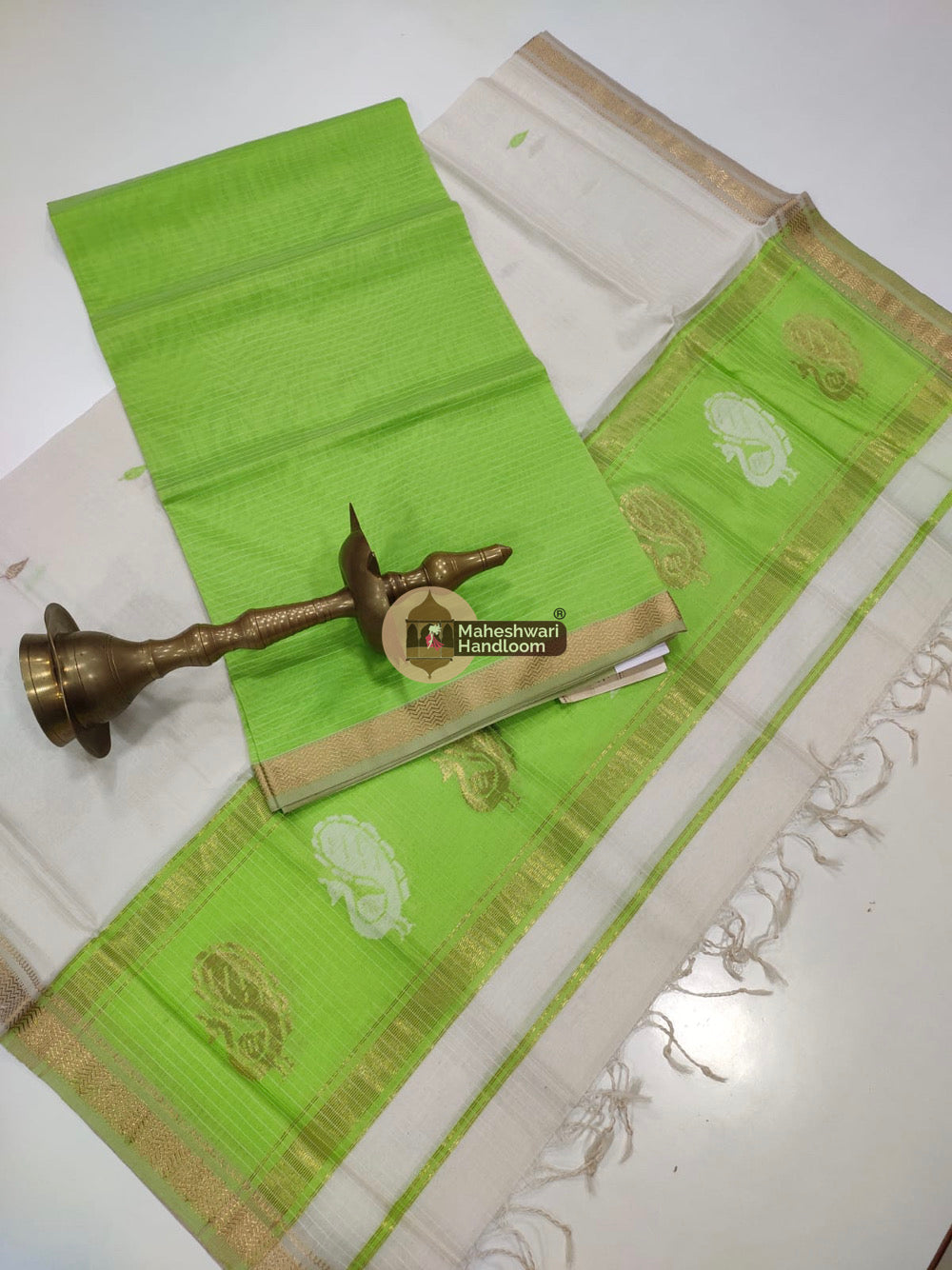 Parrot Green Maheshwari Butta Top Dupatta Suits
