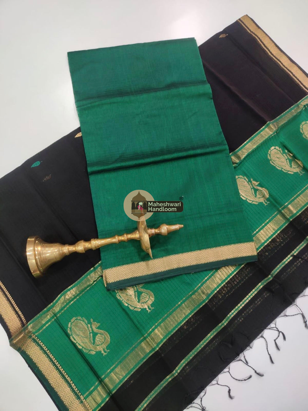 Green Black Maheshwari Butta Top Dupatta Suits