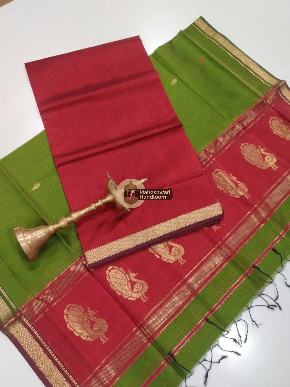 Red Green Maheshwari Butta Top Dupatta Suits