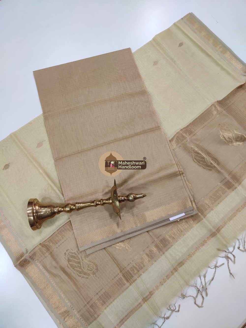 Beige Maheshwari Butta Top Dupatta Suits