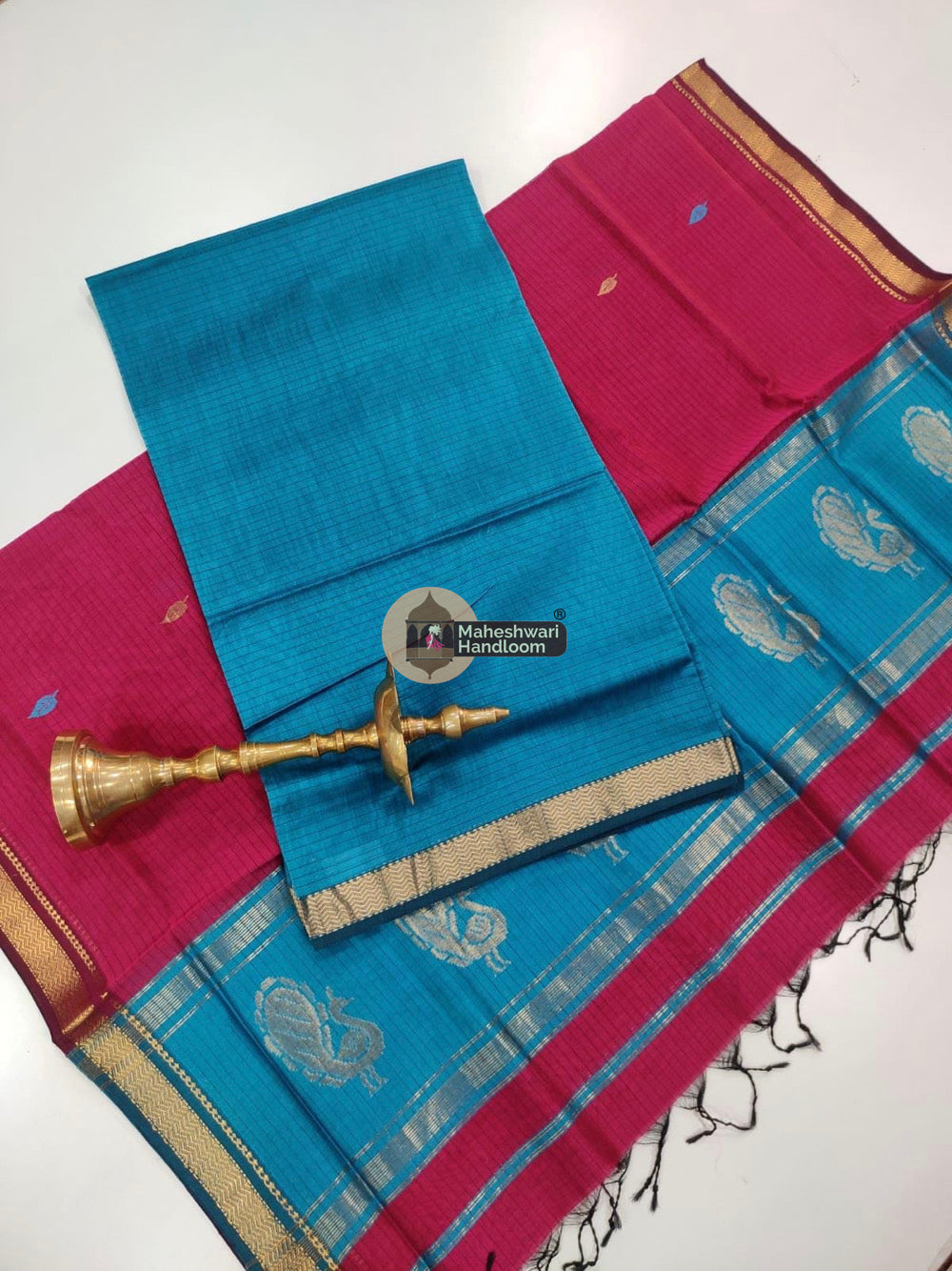 Blue Pink Maheshwari Butta Top Dupatta Suits