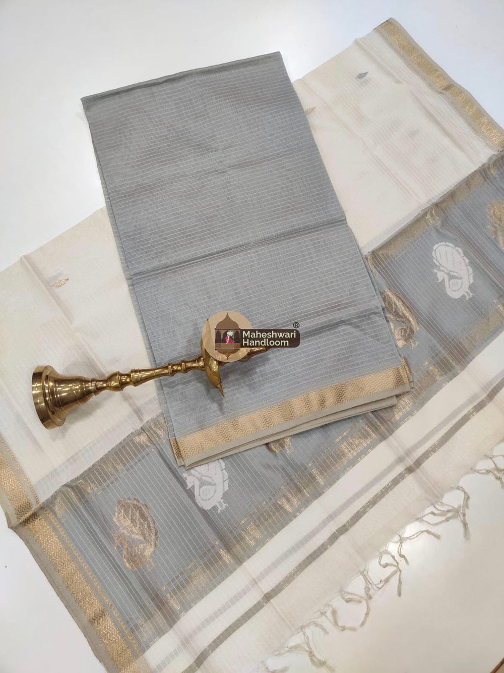 Grey Maheshwari Butta Top Dupatta Suits