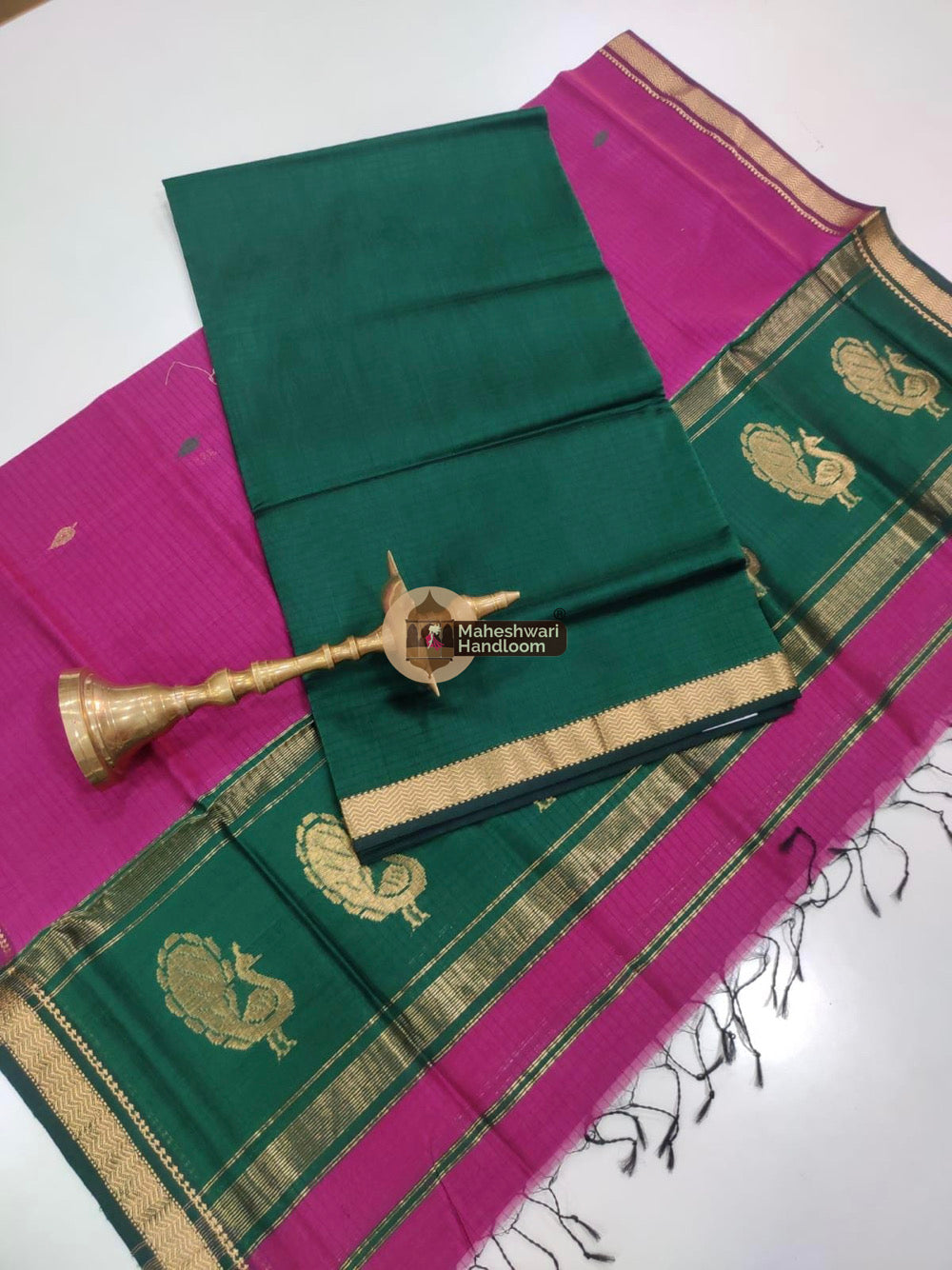 Green Pink Maheshwari Butta Top Dupatta Suits