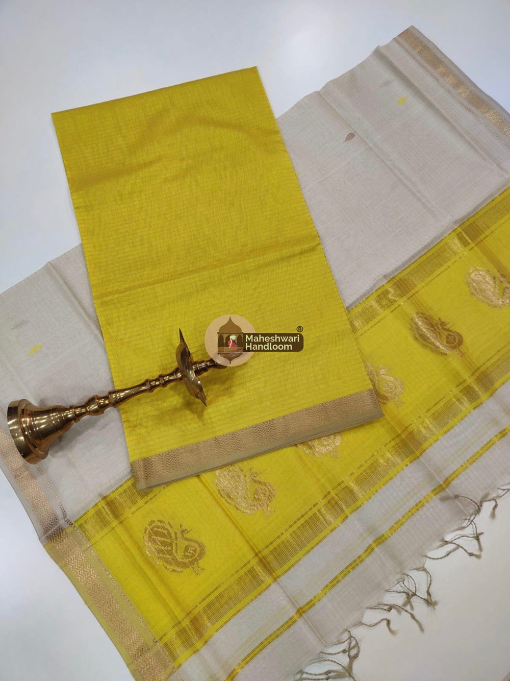 Yellow Maheshwari Butta Top Dupatta Suits