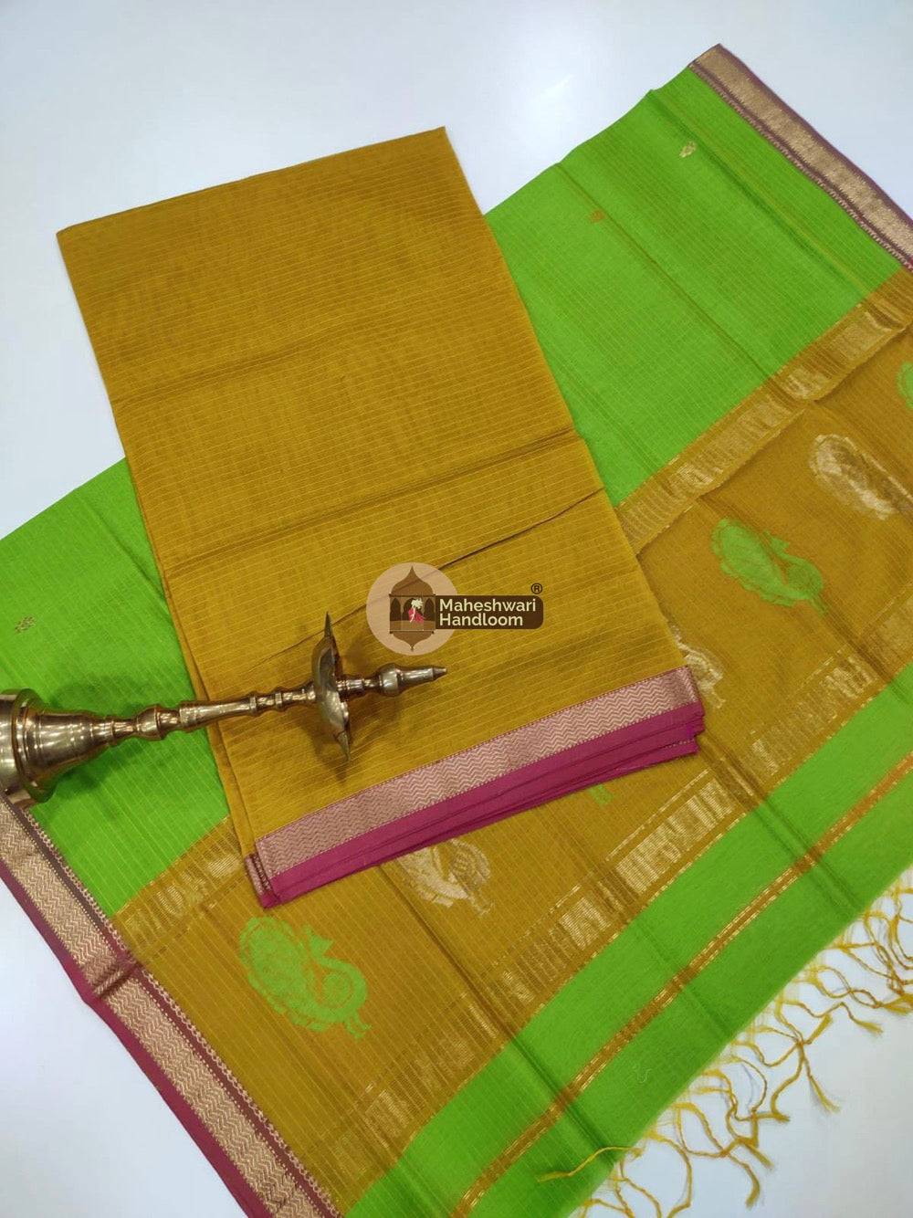 Camel Brown Maheshwari Butta Top Dupatta Suits