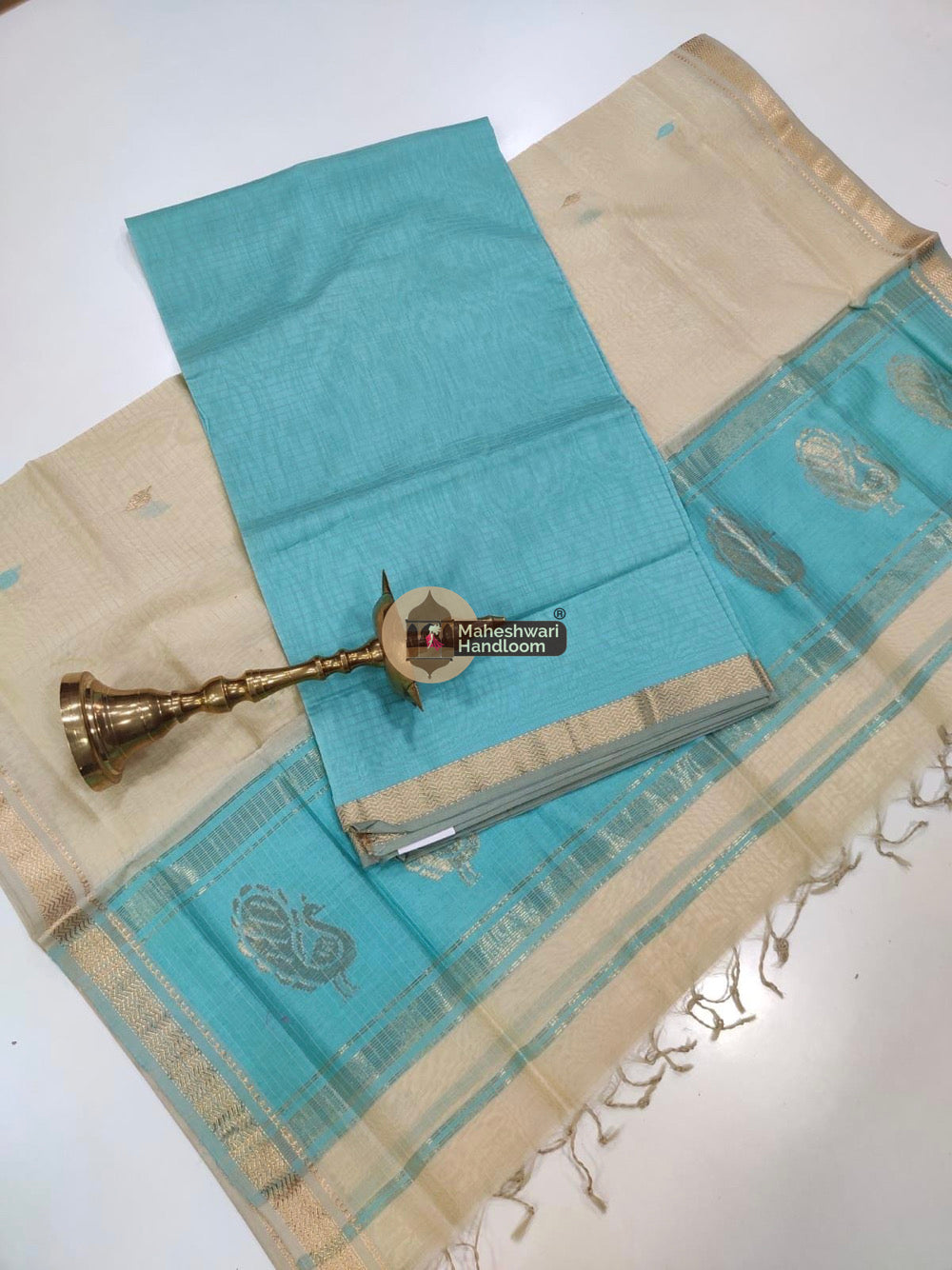 Baby Blue Maheshwari Butta Top Dupatta Suits