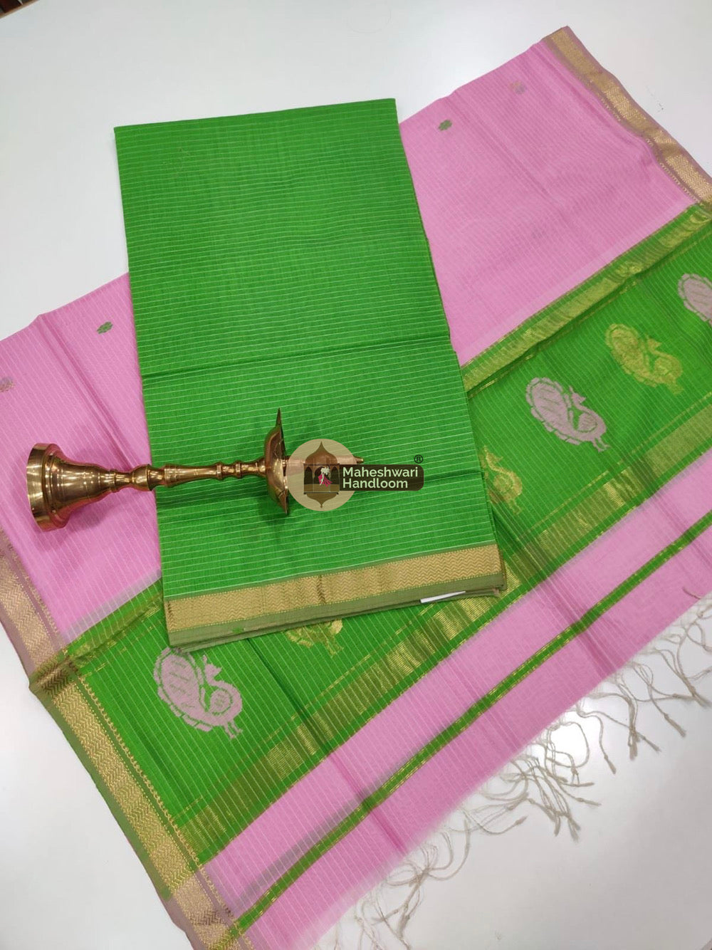 Parrot Green Maheshwari Butta Top Dupatta Suits