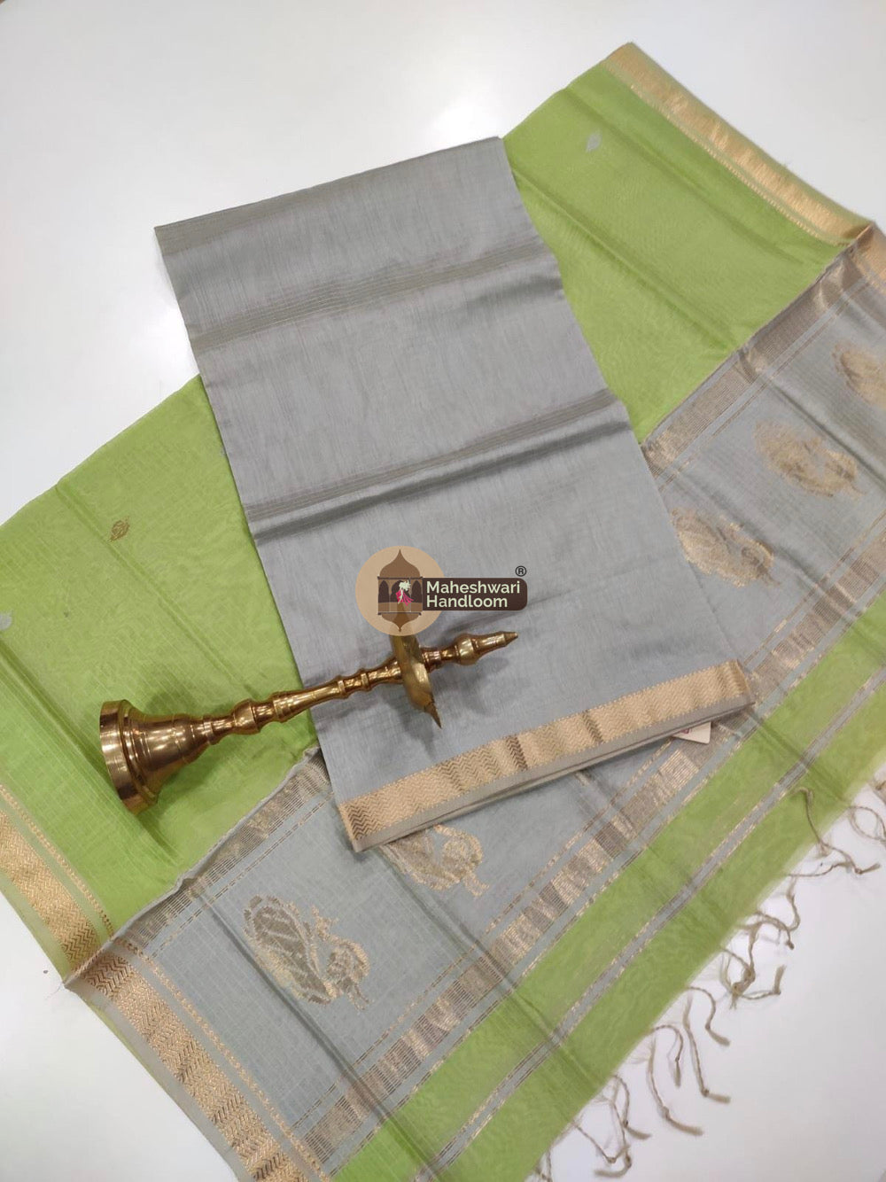 Grey Maheshwari Butta Top Dupatta Suits