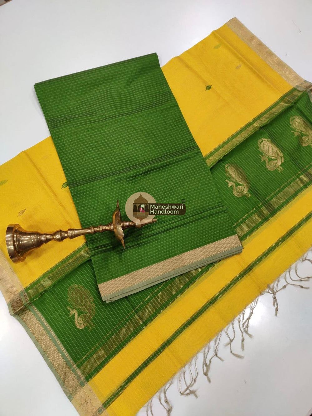 Green Yellow Maheshwari Butta Top Dupatta Suits