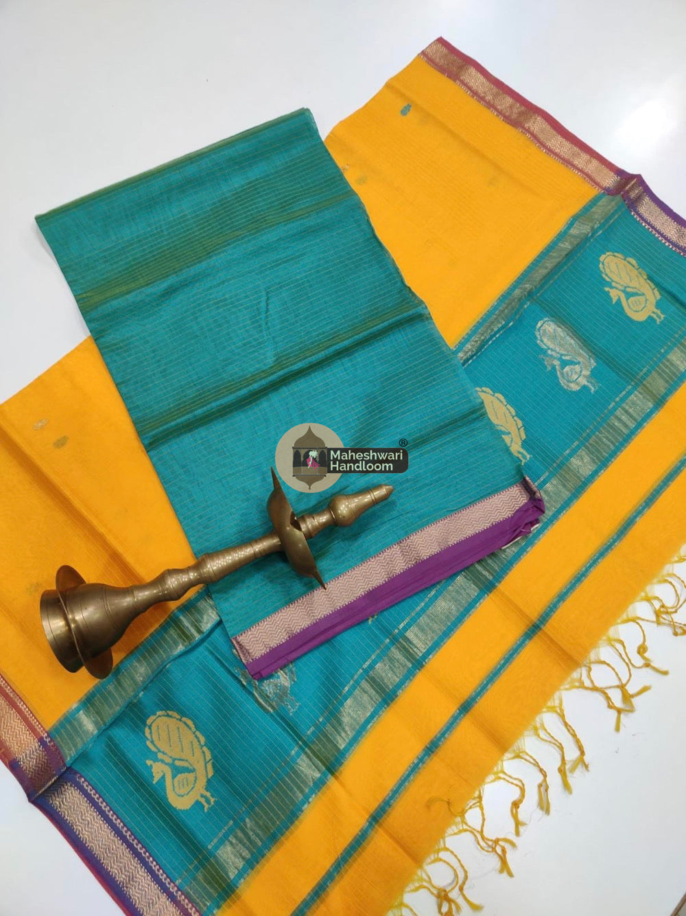 Teal Green Maheshwari Butta Top Dupatta Suits