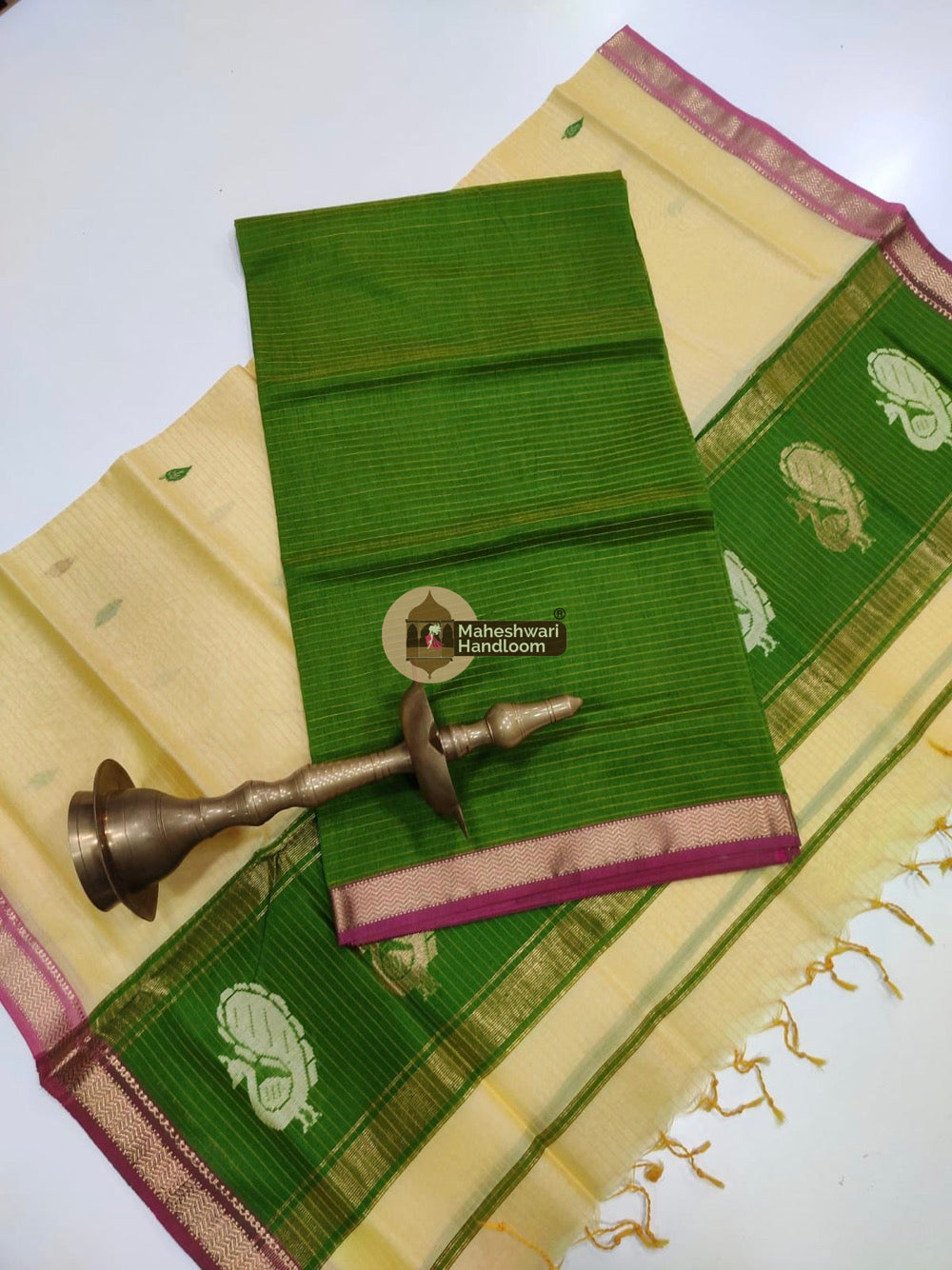 Bottle Green Maheshwari Butta Top Dupatta Suits