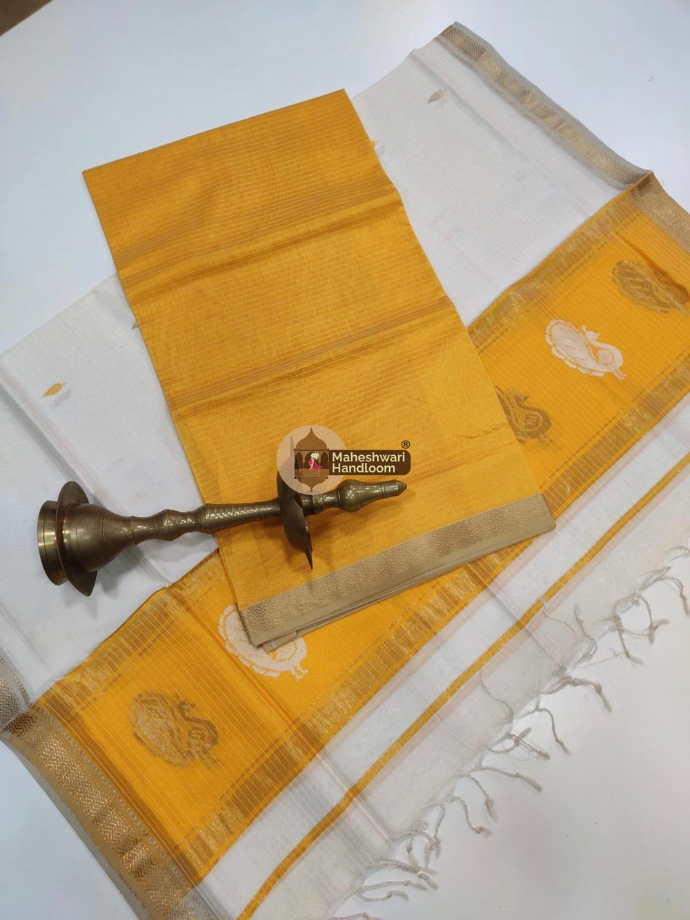 Yellow Maheshwari Butta Top Dupatta Suits