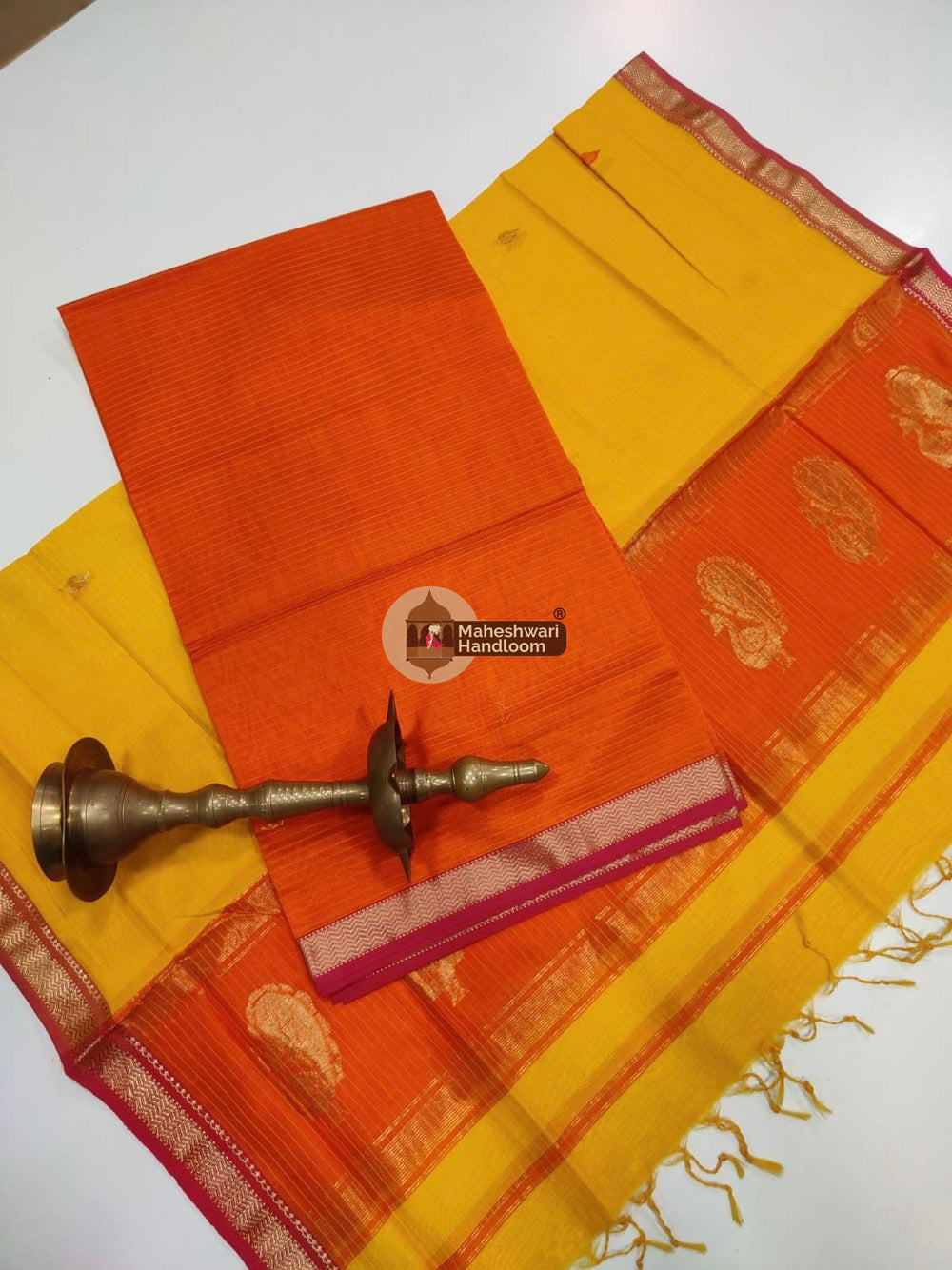 Orange Yellow Maheshwari Butta Top Dupatta Suits 