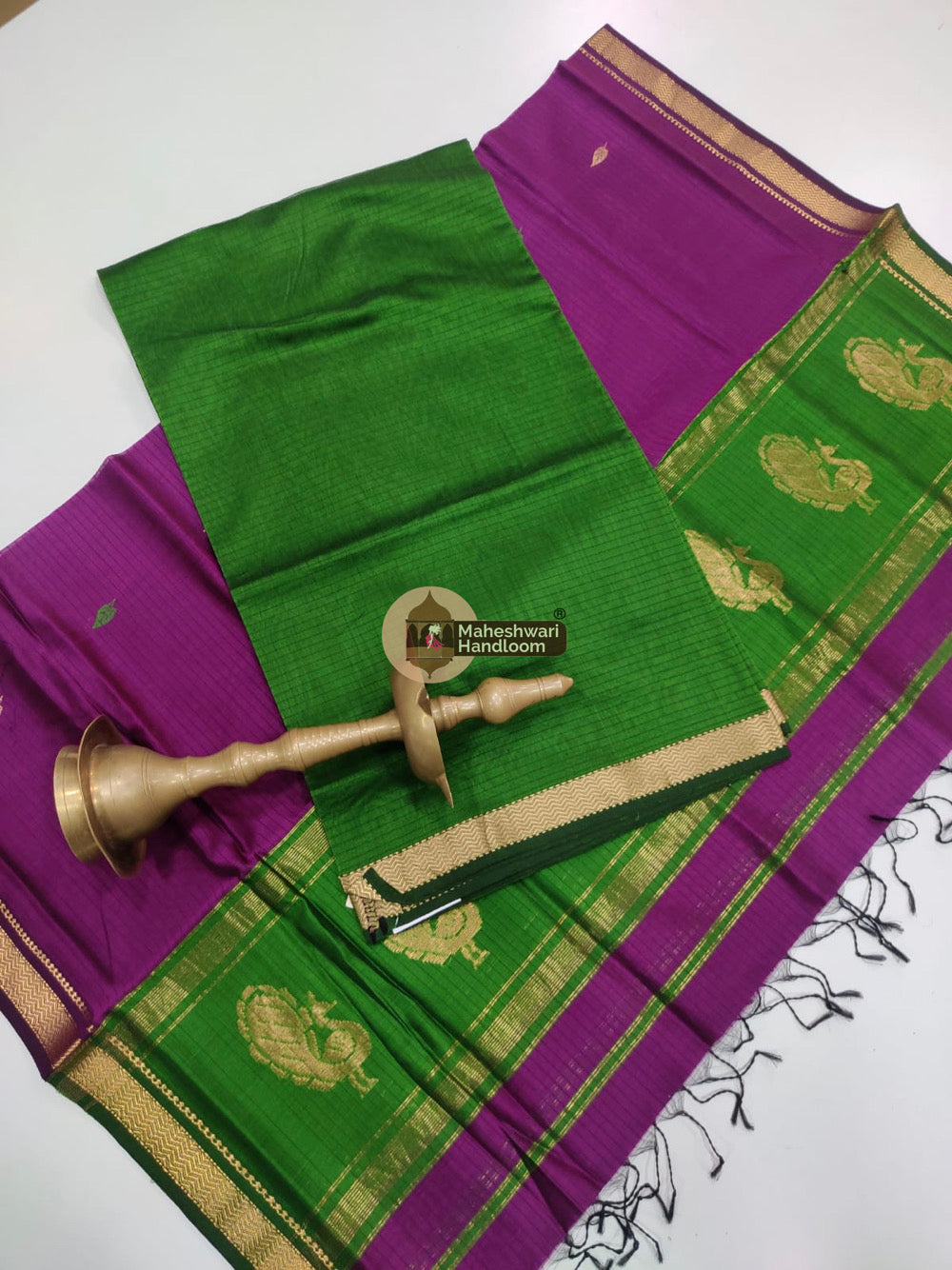 Green Purple Maheshwari Butta Top Dupatta Suits