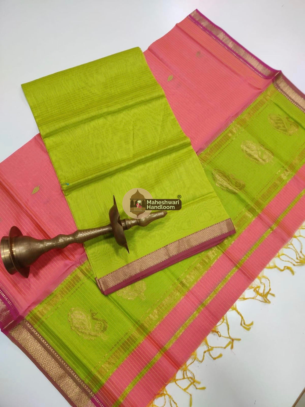 Parrot Green Maheshwari Butta Top Dupatta Suits