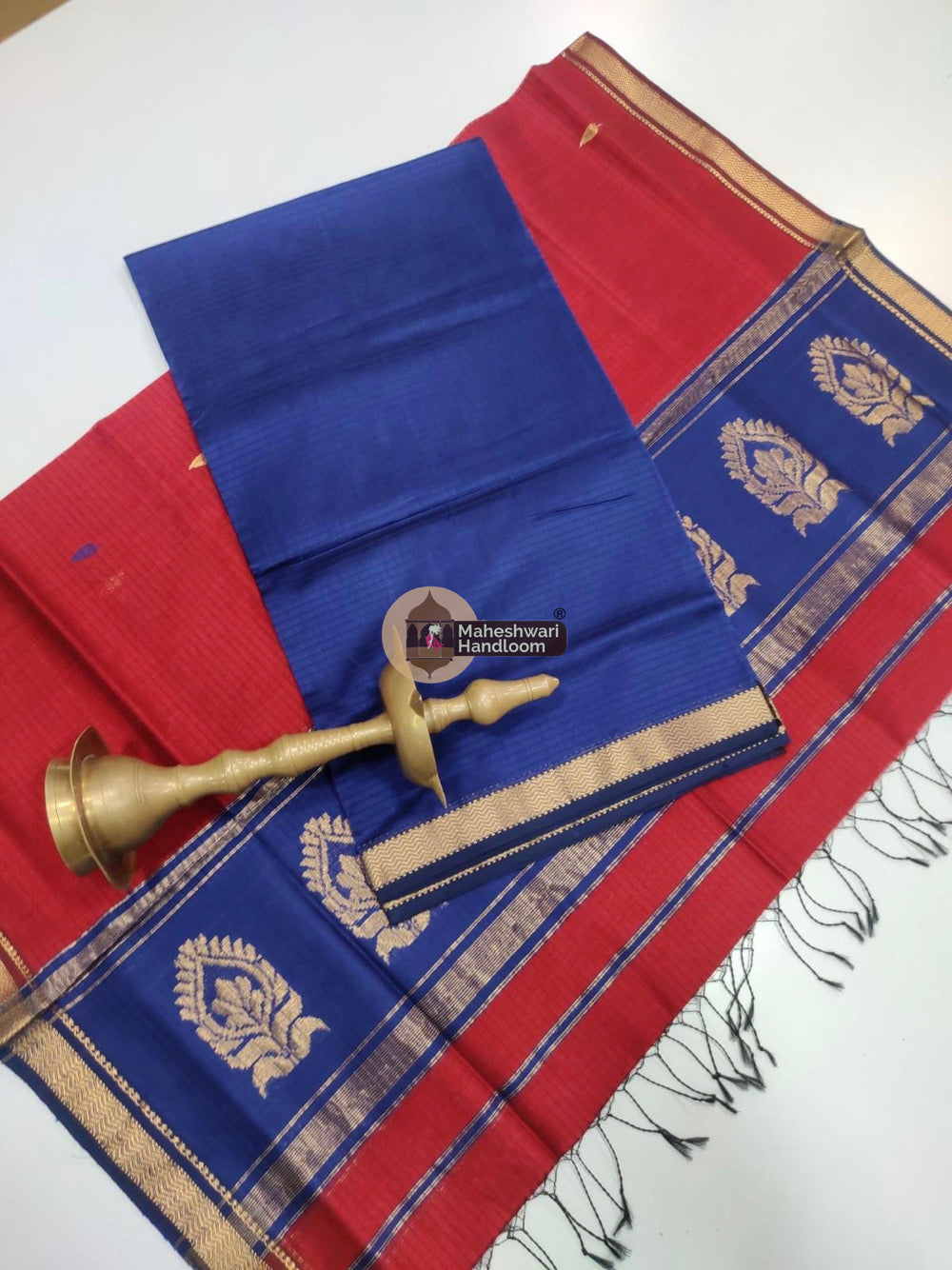 Dark Blue Maheshwari Butta Top Dupatta Suits