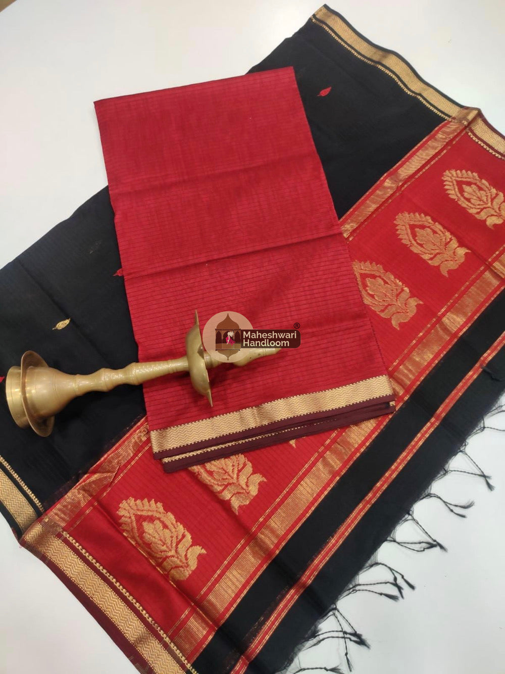 Red Black Maheshwari Butta Top Dupatta Suits 