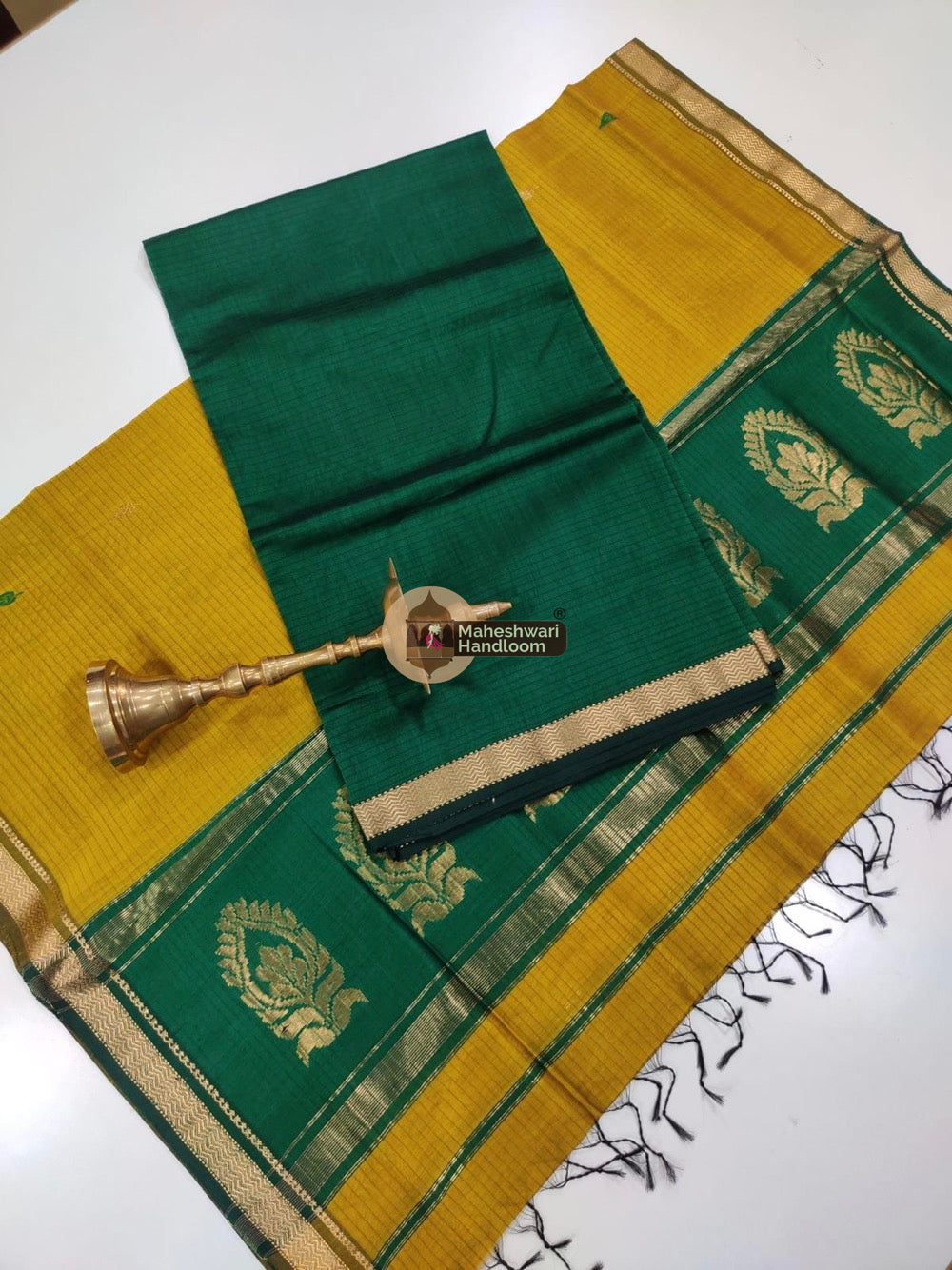 Dark Green Maheshwari Butta Top Dupatta Suits
