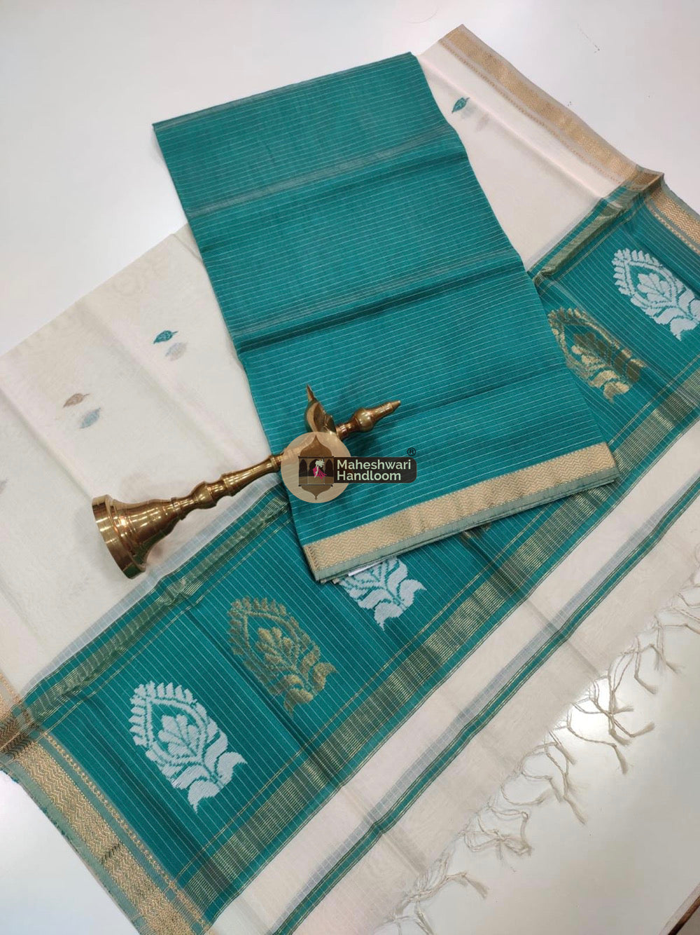 Teal Green Maheshwari Butta Top Dupatta 