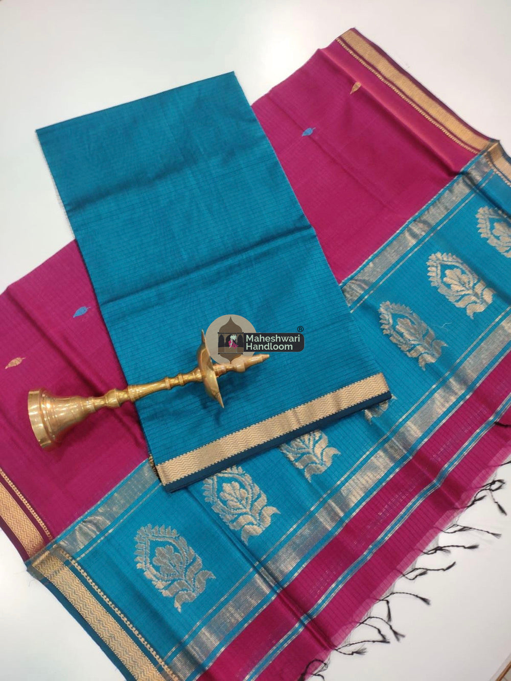 Blue Pink Maheshwari Butta Top Dupatta Suits