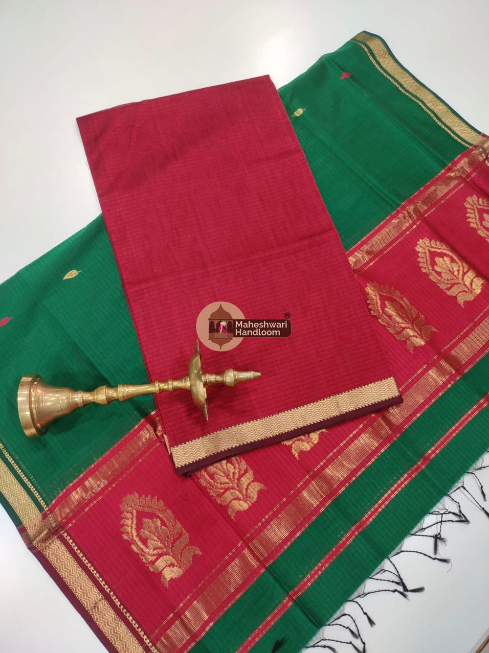 Red Green Maheshwari Butta Top Dupatta Suits