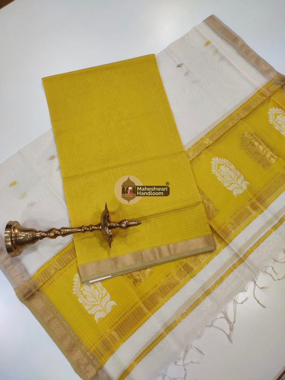 Yellow Maheshwari Butta Top Dupatta Suits 