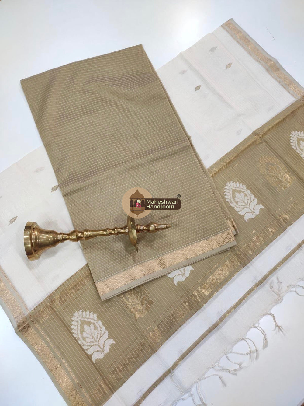 Beige Maheshwari Butta Top Dupatta Suits 