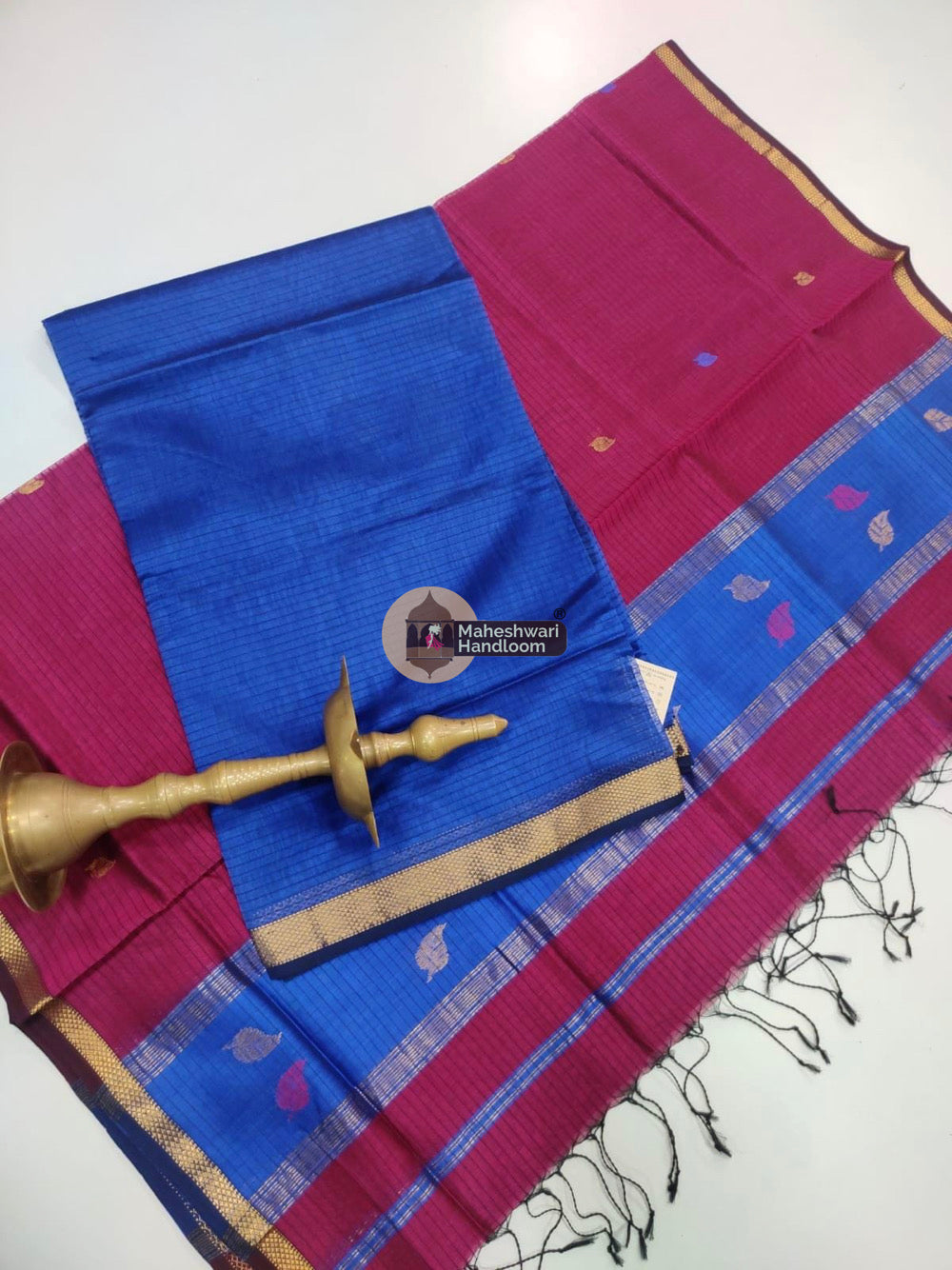 Blue Pink Maheshwari Butta Top Dupatta Suits