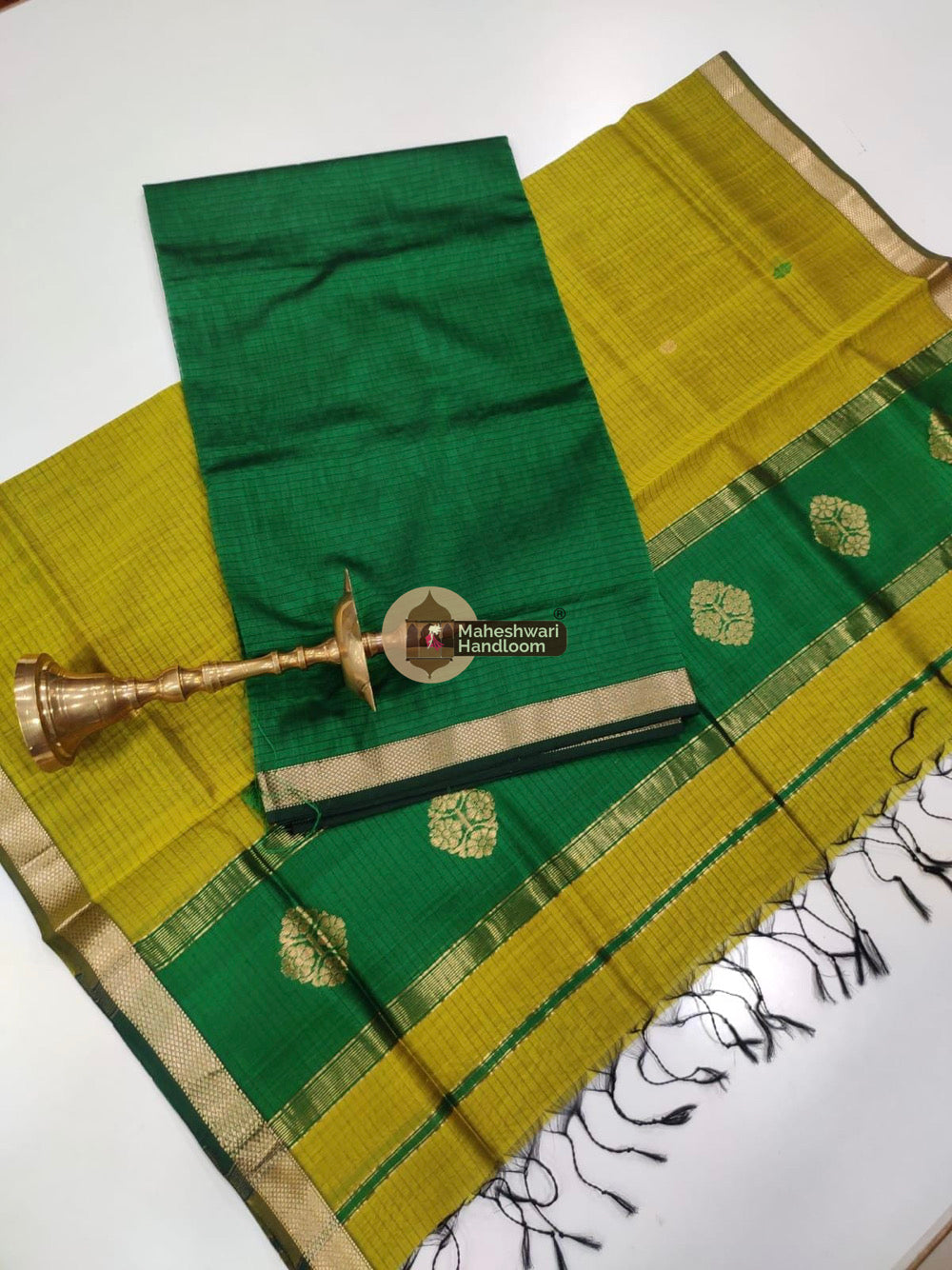 Dark Green Maheshwari Butta Top Dupatta Suits