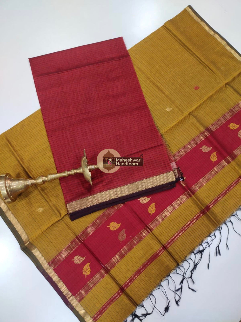 Red Mustard Maheshwari Butta Top Dupatta Suits 