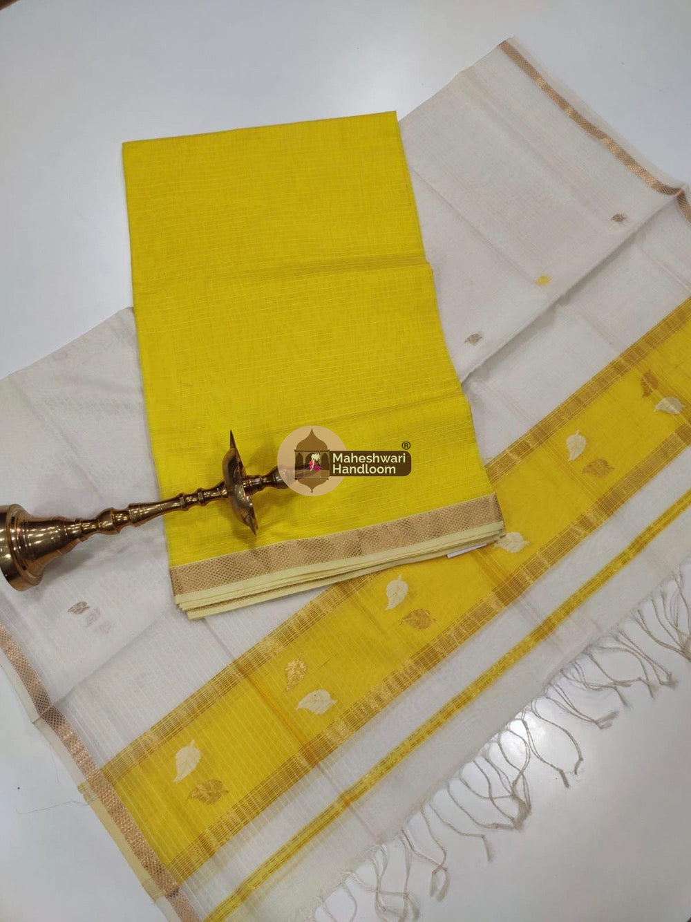 Lemon Yellow Maheshwari Butta Top Dupatta Suits