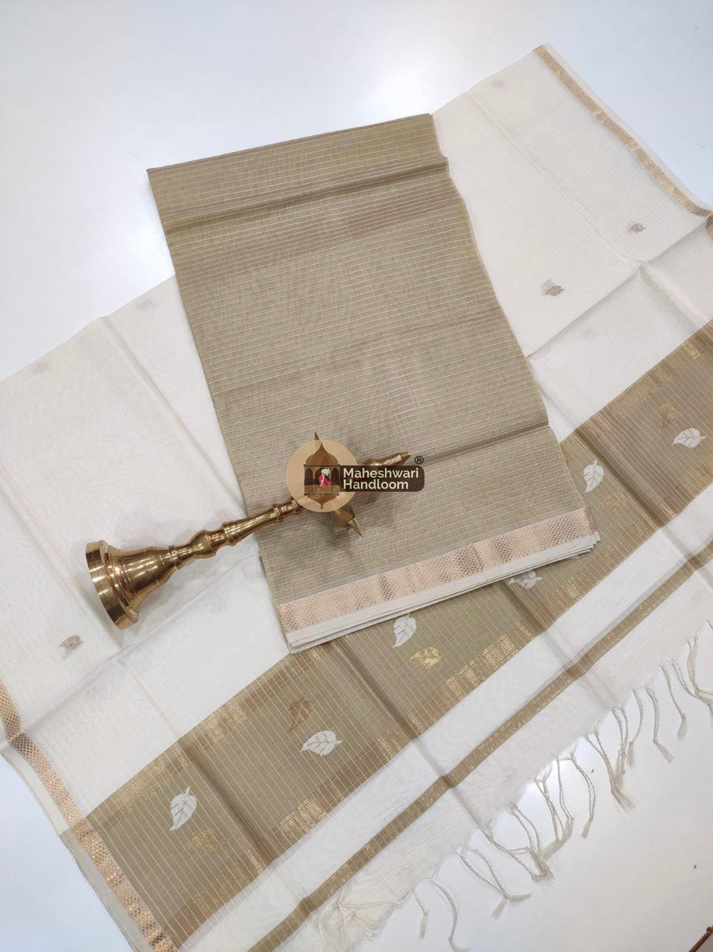 White Maheshwari Butta Top Dupatta Suits