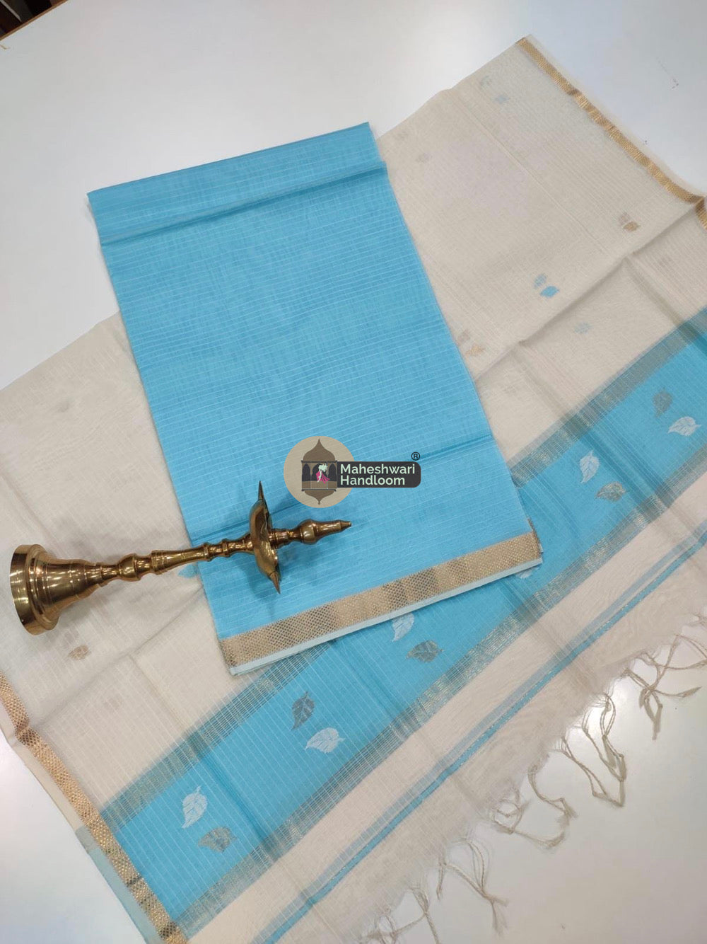 Blue Maheshwari Butta Top Dupatta Suits - 02