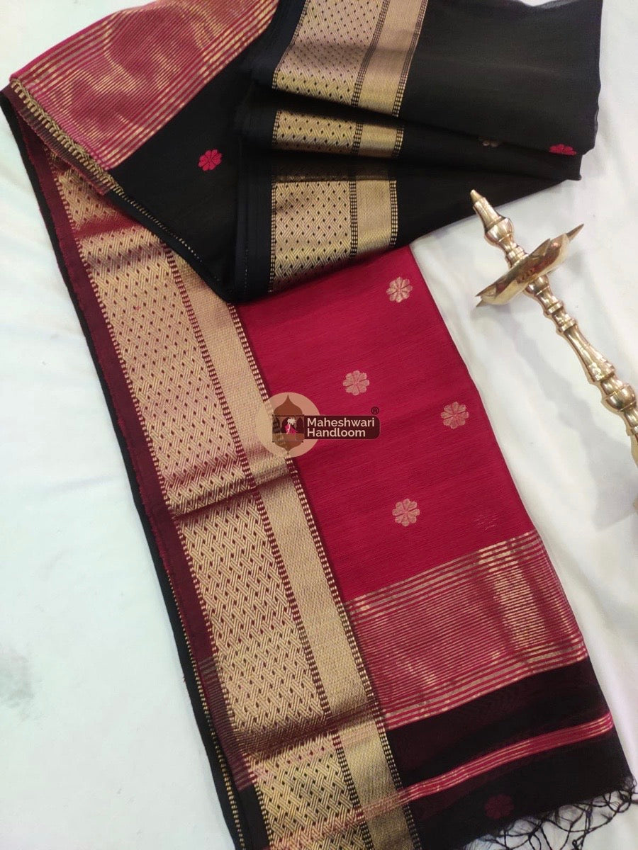 Maheshwari Black Zari Butti Saree