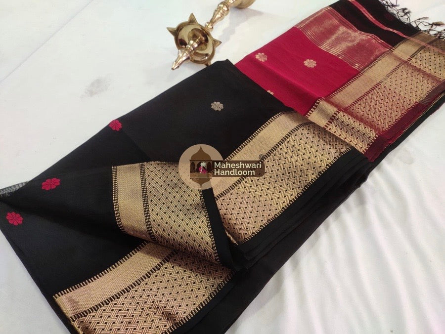 Maheshwari Black Zari Butti Saree