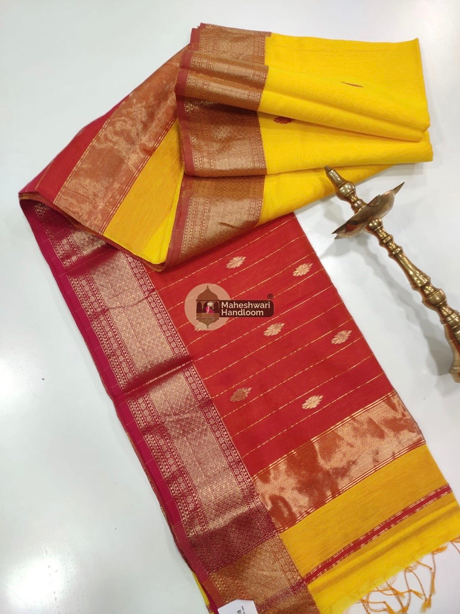 Maheshwari Yellow Zari Butti Saree