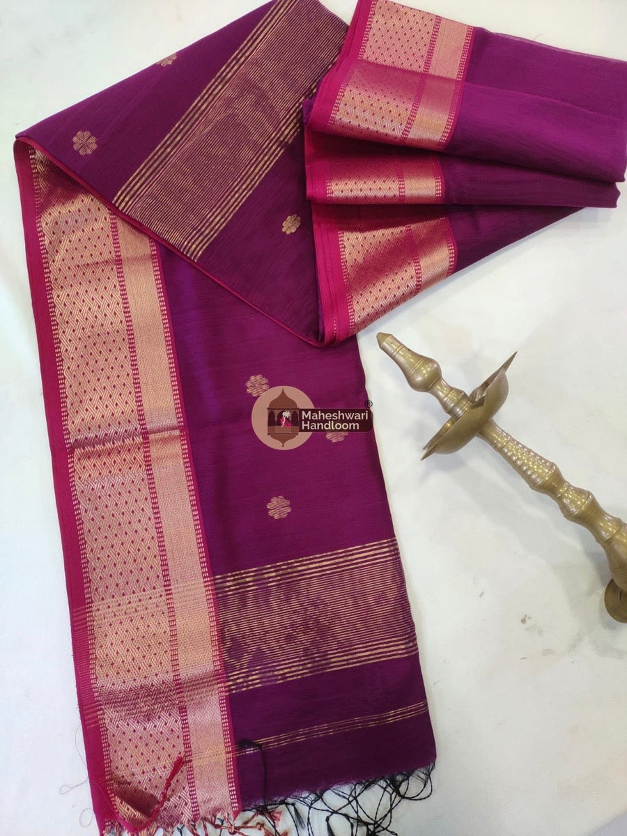 Maheshwari Dark Purple Zari Butti Saree